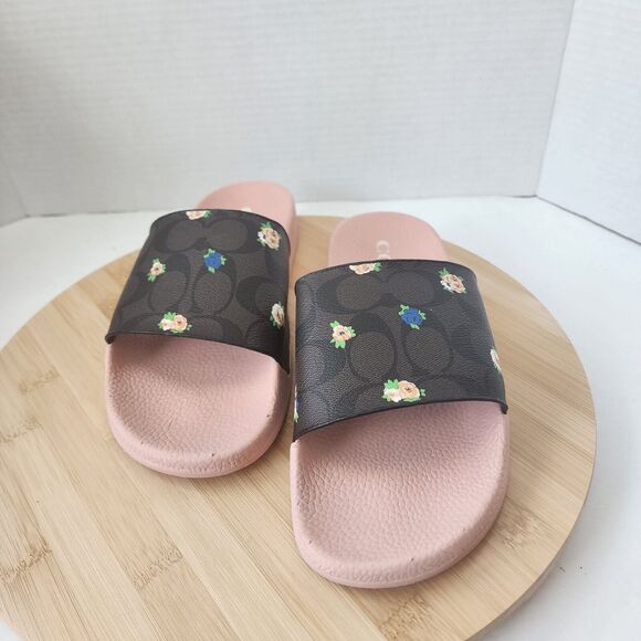 Coach ULI Flora Slides Womens Sz 9B Monogram Signature C7675 Coated Canvas 2021 - Picture 2 of 14
